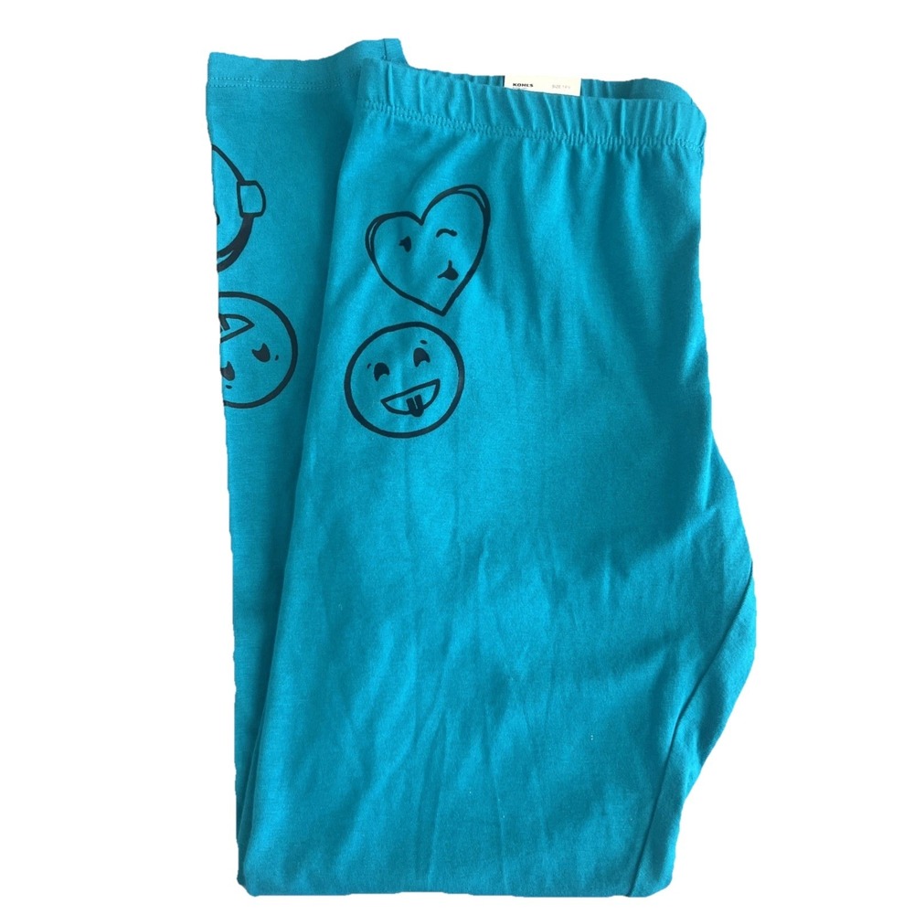 SO Plus Core Print Leggings Juniors 14‎ 1/2 Teal Green Heart Smiley Face New